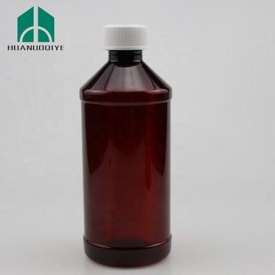 16 Oz Pet Cylinder Amber Plastic Bottle For Liquid Medicine With Crc Cap